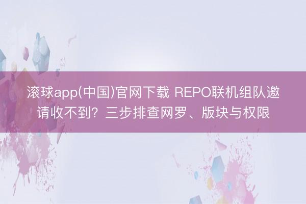 滚球app(中国)官网下载 REPO联机组队邀请收不到？三步排查网罗、版块与权限