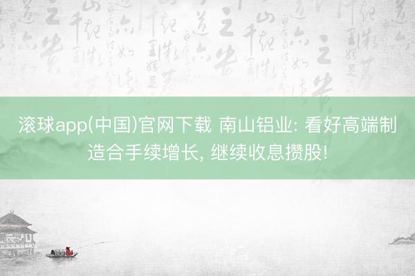 滚球app(中国)官网下载 南山铝业: 看好高端制造合手续增长， 继续收息攒股!